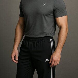 Adidas Black Climalite Track Pants with White Stripes – Size L